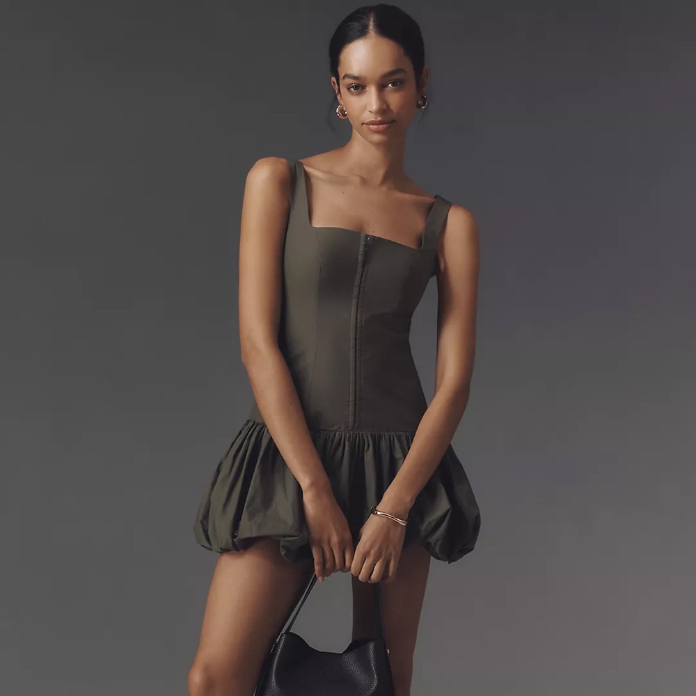 Shona Joy Maiori Square-Neck Bubble Mini Dress In Green Size 6 NWOT